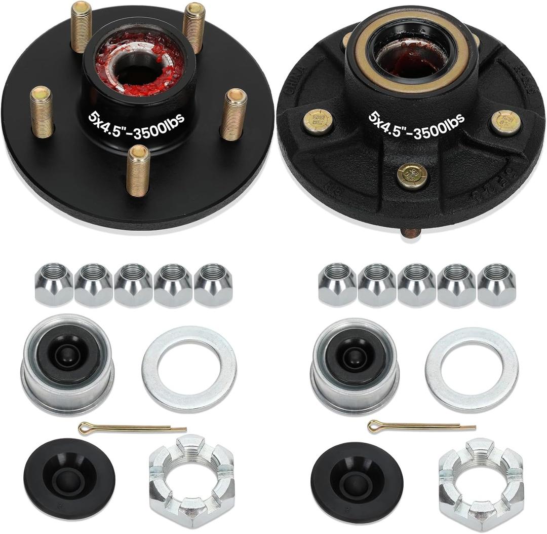 Redants 2 Sets 3500 LB Trailer Hub Kit, 5 Lug 4.5" Bolt Pattern Trailer Hub, Pre-Assembled & Greased for Easy Installation, Fits 1-1/16" to 1-3/8" Spindles (#84)