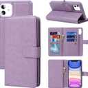 for iPhone 11 Case,for iPhone11 Case, 2 in 1 Detachable Wallet Magnetic Case PU Leather Flip Cover with Strap [Money Pocket][6 Card Slots] -Purple