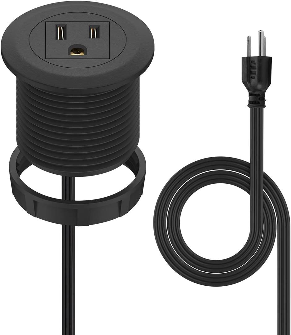 2 inch Desk Power Grommet, Flush-Mount Desk Outlet Build-in 1 US Standard Outlet, Mini Desktop Power Hub Grommet Socket for Desk Nightstand Cabinet Counter, 3.28 FT Heavy Duty Power Cord