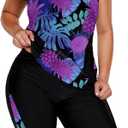 LALAGEN Womens Plus Size Swimsuits 2025 Modest Rash Guard Capris Tankini Bathing Suits Two Piece Bathing Suit Swimwear (3X-Large, Purple Pineapple)