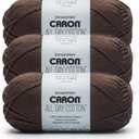 Caron All Day Cotton - 3 Pack of 173 Yards/3.52 oz Coffee Bean 100% Mercerized Cotton Yarn