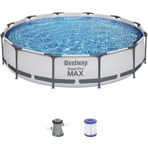 Bestway Steel Pro MAX 10 Foot x 30 Inch Round Metal Frame Above Ground Outdoor Backyard Swimming Pool Set with 330 GPH Filter Pump (Gray)
