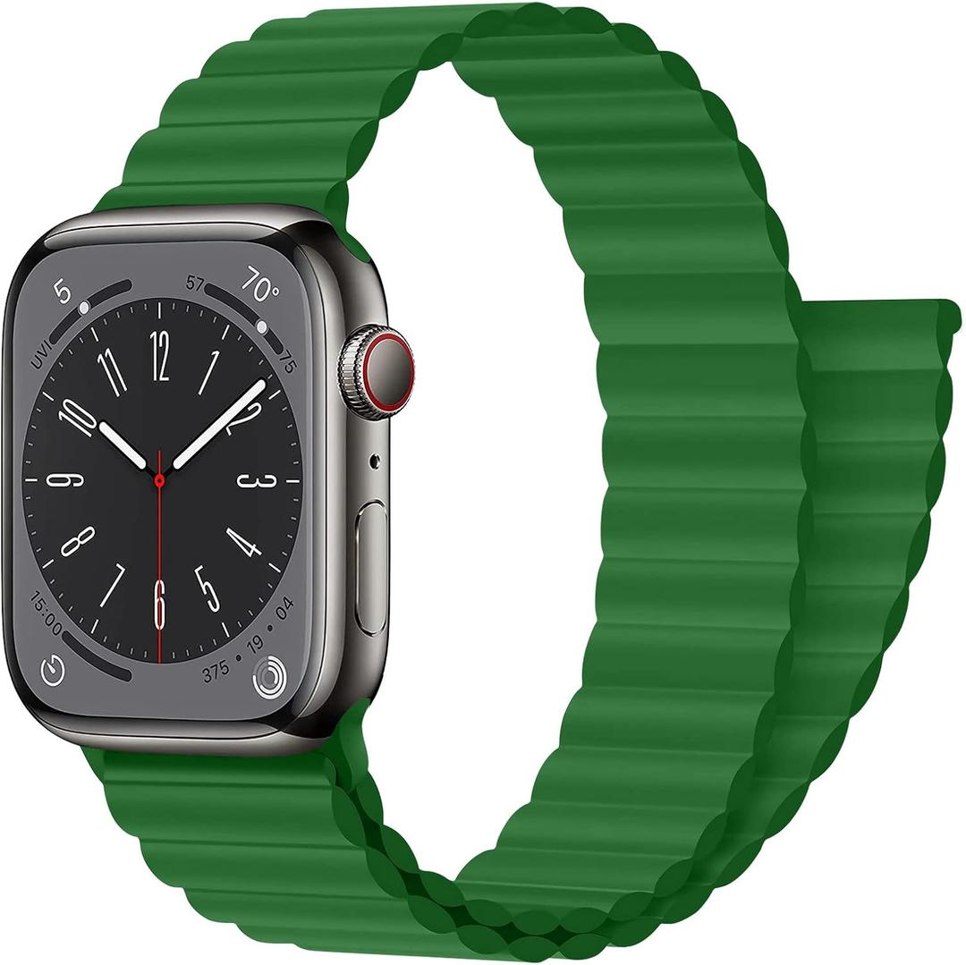 Magnetic Closure for Apple Watch Band 44mm 45mm 42mm 46mm 40mm 41mm 38mm 49mm 40 44 Kid/Men/Women,Silicone Sport Loop Bracelet Wristband Strap for iWatch Series 11 10 9 8 7 6 5 4 3 SE 3/2 Ultra 3/2 (12-Lucerne Grass)