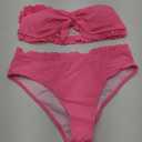 SOLY HUX Women's Ruffle Strapless Bikini Set 2 Piece Bandeau Swimsuit High Waist Bathing Suits (Plain Hot Pink), Large