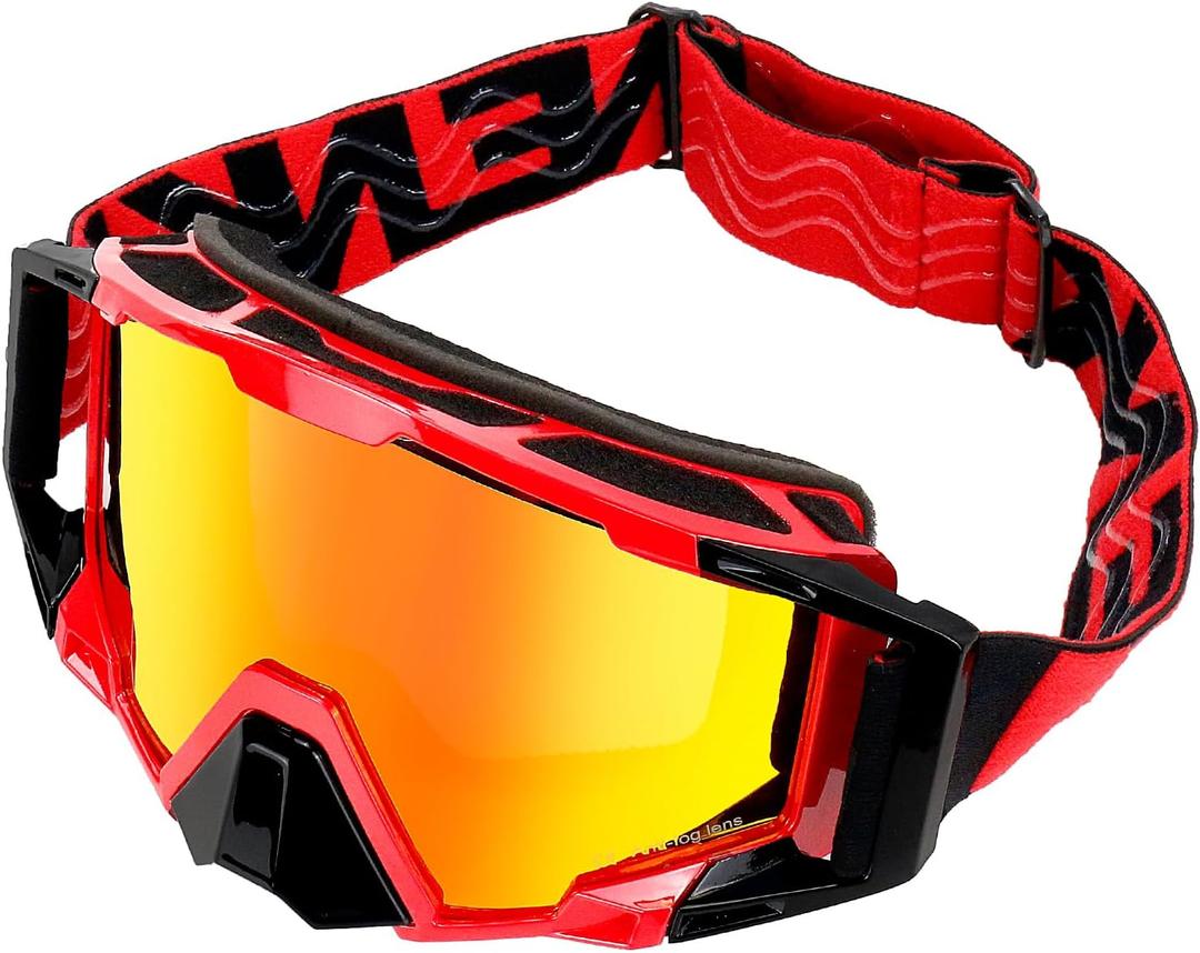Motocross Goggles with Nose Cover - MX & ATV Off Road Dirtbike Goggles for Unisex Adult (Red Frame & Red Tinted Lens)