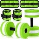 Water Aerobics Set, 4 Piece Pool Exercise Kit (2 Aqua Dumbbells + 2 Ankle/Wrist Weights), EVA Foam, Low-Impact Workout (Green)
