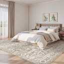 Soalmost 8x10 Washable Area Rugs for Living Room, Vintage Floral Stain Resistant Non-Slip Low Pile Neutral Rug Soft Throw Large Carpet for Dining Room Bedroom Home Office (Light Brown, 8'x10')