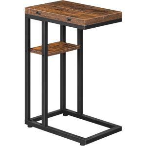 HOOBRO Foldable End Table, C Shaped Side Table with Storage Shelf, Small Snack Table Suitable for Living Room Bedroom Small Spaces, Easy Assembly, Rustic Brown BF29SF01