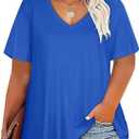 Plus Size Tops for Women V Neck Summer Top Loose Fit Short Sleeve T Shirts JOELLYUS 2026 Casual Tunic Blouses, Soft Fabric, Classic V-neck design, Solid & Graphic & Floral, Flowy Summer Clothes 2XL