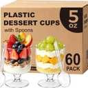 Ginkgo 60 Pack (120-Piece) 5 oz Plastic Stemmed Dessert Cups with Spoons, Disposable Clear Mini Parfait & Pudding Cups for Party Appetizers, Cake, Jello & Yogurt Shots