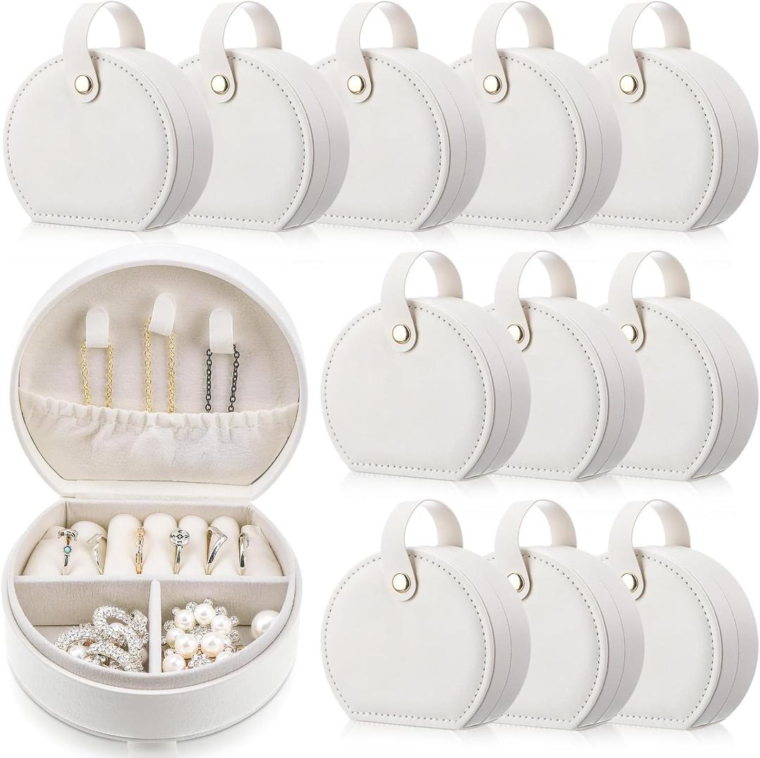 Weysat 12 Pack Travel Jewelry Case Mini Leather Bridesmaid Jewelry Gift Box Bulk Small Earring Storage Organizer (White)