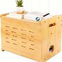 Fullin Upgrade WiFi Router Storage Box Hider, Large Capacity Projector Shelf, Wall Mount or Desktop Cable Management Box, Bamboo Modem Organizer Power Strip Hider Rack Need Assembly