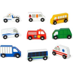 Melissa & Doug Wooden Town Vehicles Set in Wooden Tray (9 pcs)