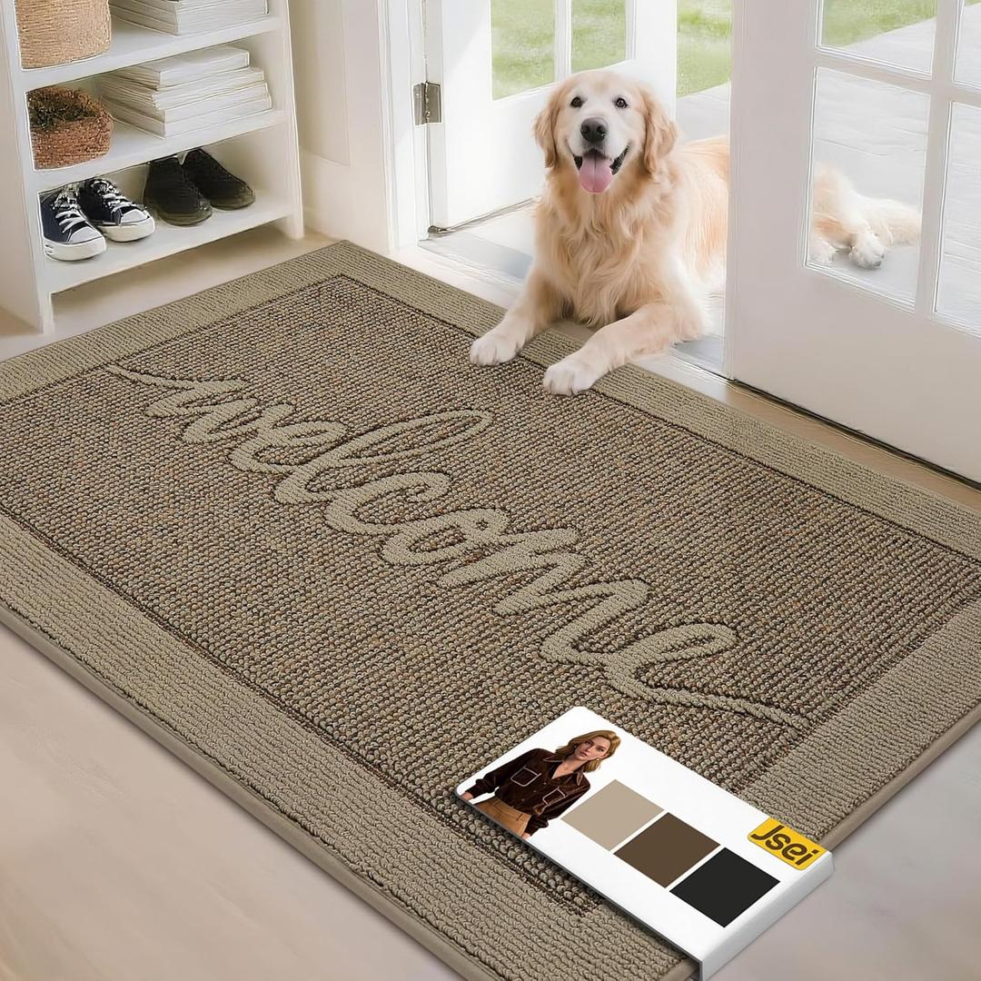 JSEI Door Mat 32"x 48",Absorbent Dirt Welcome Mat,Non-Slip Entryway Rugs Washable Indoor Entrance Mats,Low Profile Floor Mat for Entryway and Front Back Door,Beige