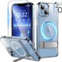 Niunisi Magnetic Case for iPhone 14 Case 6.1-Inch (2022), Slim Kickstand with Screen Protector Compatible with Magsafe Shockproof Crystal Clear Cases Phone Case Cover, Clear