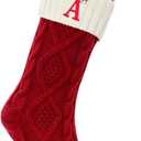 Christmas Stockings with Initials, Letter A Embroidered Xmas Stockings, 18" Large Monogram Knitted Xmas Stocking, Christmas Party Fireplace Family Hanging Stocking Decorations 1Pcs Red-White
