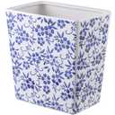 Blue and White Floral Ceramic Trash Can – 2.5 Gallon Small Bathroom & Kitchen Garbage Bin, Decorative Waste Basket for Bedroom, Office, Hotel – Elegant Floral Design, Heavy Duty (9 Liter, Gift Idea)
