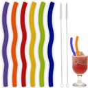 6 PCS Extra Wide Reusable Silicone Straws for Boba, Bubble Tea, Smoothies, BPA-Free with 2 Cleaning Brushes,Customizable Length