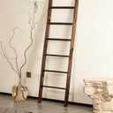 Blanket Ladder for the Living Room 6-Tier, Wooden Decorative Quilt Holder for Bed room, Wall-Leaning Towel Rack for BathroomRustic Farmhouse Ladders for Display. (Dark Brown)