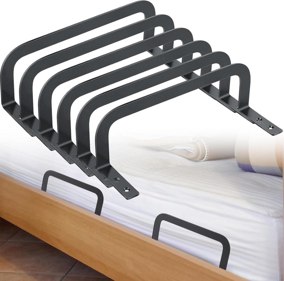 Hicarer 6 Pcs Mattress Slide Stopper Non Slip Mattress Retainer Bar for Adjustable Beds Holder Metal Stabilizers for Wooden Bed Frame to Prevent Sliding Holder in Place Gripper