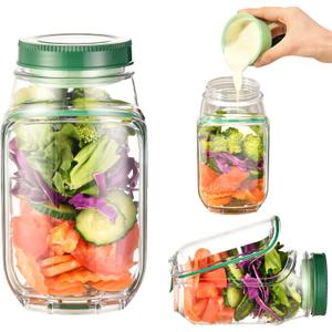 Salad Pod Mason Jar Side Open, Portable Salad Container for Lunch with Leakproof Dressing Compartment, Reusable Travel Salad Jar Bowl with Lid, SaladBottle for Meal Prep, Office,Camping,Outdoor,Picnic