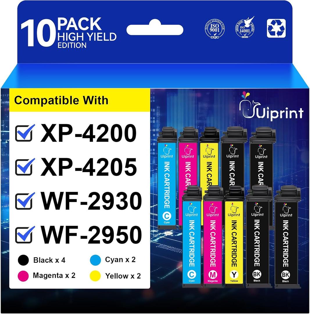 XP-4200 XP-4205 WF-2930 WF-2950 Printer Ink Cartridges Combo Pack | For Epson XP4200 XP4205 WF2930 WF2950, High Yield 10 Pack, Up to 4100 Pages, with Latest Upgraded Chip, Premium Ink