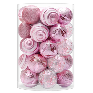 VAINECHAY Christmas Tree Ornaments Pink: Christmas Decorations Shatterproof Xmas Balls Ornament Decor, 60mm / 2.36 inches, Set of 34pcs
