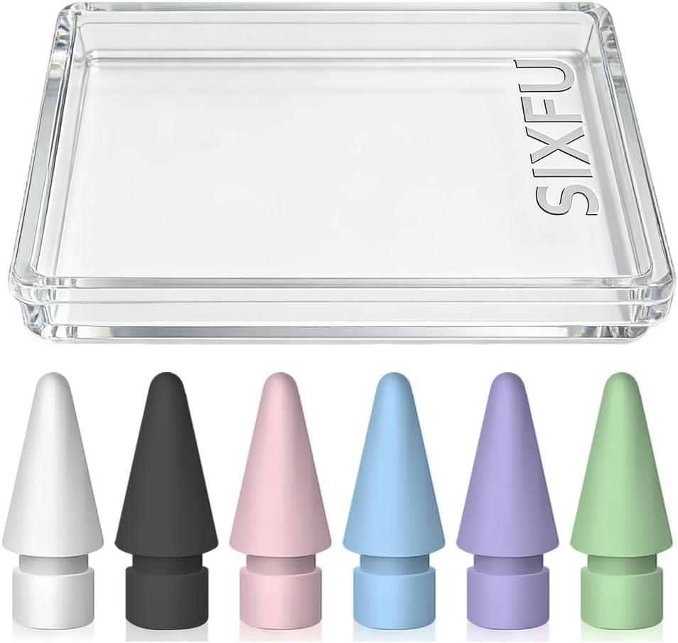 SIXFU 6 Color Tips for Apple Pencil tip, Apple Pen Tip Compatible with iPad Pencil Tip with Cover Case for Apple Pencil Pro/USB-C/ 1st Gen/ 2nd Generation iPencil(White,Black,Pink,Blue,Purple,Green)