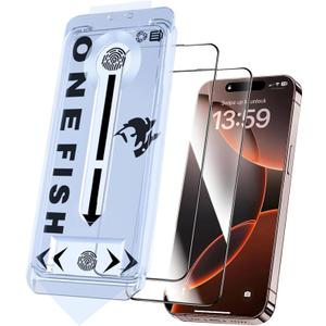 OneFish Screen Protector for iphone Pro Max 16, Airbag Edge Protection, HD Clarity Tempered Glass Film with Installation Frame, 9H Glass Scratch Resistant, Easy Installation, 2Pack.