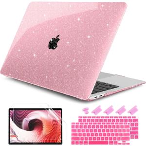 DONGKE for MacBook Air 13-inch Case 2021-2018 Release A2337 M1 A2179 A1932, Bling Plastic Hard Shell Case & Keyboard Cover Only Compatible with MacBook Air 13 inch Retina Fits Touch ID, Sparkly Pink | 2021-2018 Release, A2337, M1, A2179, A1932, Keyboard Cover