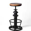 Industrial Bar Stools Kitchen Island Dining Chairs Swivel Wooden Seat Bar Counter Height Adjustable 25-31inch (Black)