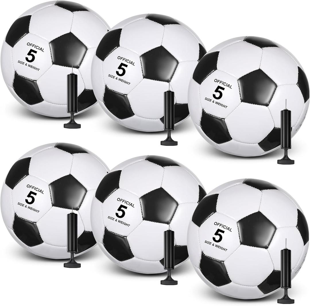 6 Pcs Soccer Ball Bulk Size 5/4/3 Deflated Soccer Balls with Pump for Youth Adult Game Training Practice Football for School Sports Game Birthday Gift Party (Classic)