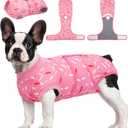 Kuoser Dog Surgery Suit, Comfy Dog Recovery Suit Female Doggie Onesie for Surgery, Post Op Protective Onesie, Soft E-Collar Alternative for Cats & Puppies, PinkRibbon XS (XS (Back:8.3-11.4'', Weight:4-7 LB))