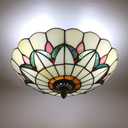 12 Inch Vintage Chandeliers Light Tiffany Style Ceiling Light Fixture Stained Glass Flower Flush Mount Ceiling Lighting Fixtures Lamps