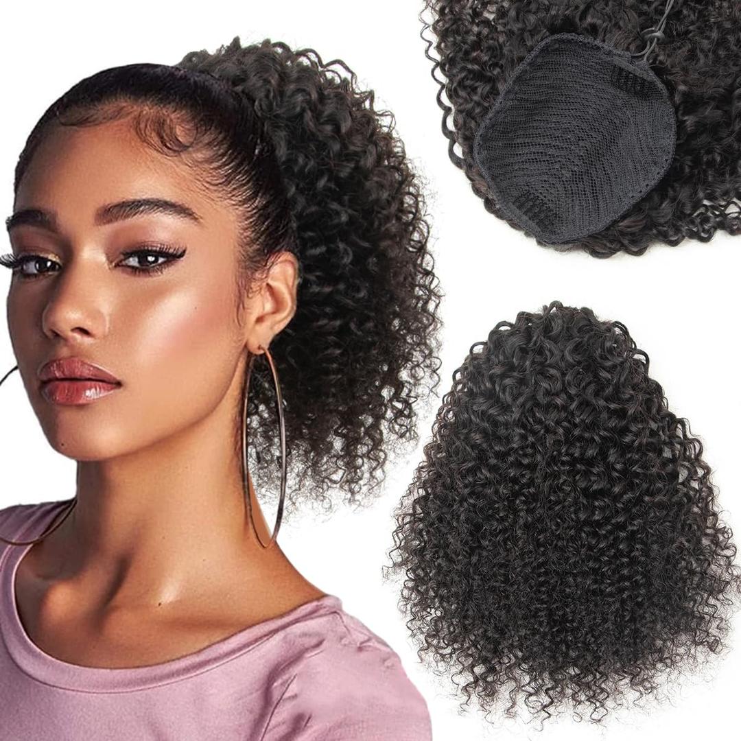 isheeny Drawstring Ponytail for Black Women, Curly Human Hair 12Inch to Add Length & Fullness, Perfect for Women Natural 4A 4B 4C Hair Textures