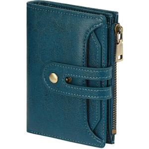 GOIACII Small Women's Wallet Leather Ladies Billfold Card Holder RFID Blocking with Zipper Coin Pocket, Teal