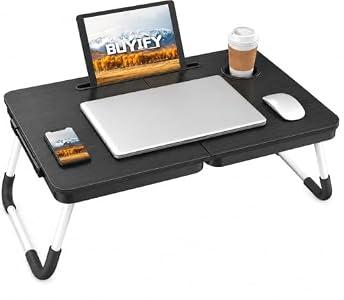 BUYIFY Foldable Lap Desk Bed Table with Cup Holder Portable Tray, Charcoal