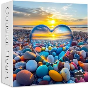 Crystal Heart Puzzles for Adults 1000 Pieces, PICKFORU Colorful Summer Beach Sunset Jigsaw Puzzles, Difficult Love Cobblestone Theme as Home Decor