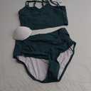 Charmo Women's High Waisted Bikini Sets Sporty Two Piece Swimsuit Ribbed Tummy Control Bathing Suit with Pockets (Large, Teal)