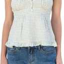 Women Summer Sleeveless Cami Top Y2k Vest Cute Camisole Plaid Going Out Shirt Button Down Tank Top (S)