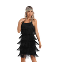 Women's Great Gatsby Flapper Spaghetti Tassel Dress with Headband, 20s Elegant Mini Dress Party Accessory COSTUME OUTFIT (L, Black)