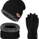 Warm Winter Beanie Hat & Scarf Set Stylish Knit Skull Cap for Men Women (05 Black) (One Size)