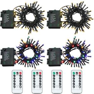 Tuanse 4 Pack Battery Operated Outdoor Christmas Tree String Lights,16.4 ft Mini Light Outdoor Christmas Lights with 50 Led of Dark Green Cable Lighting for Bedroom Garden Yard (RGB Flashing Light)