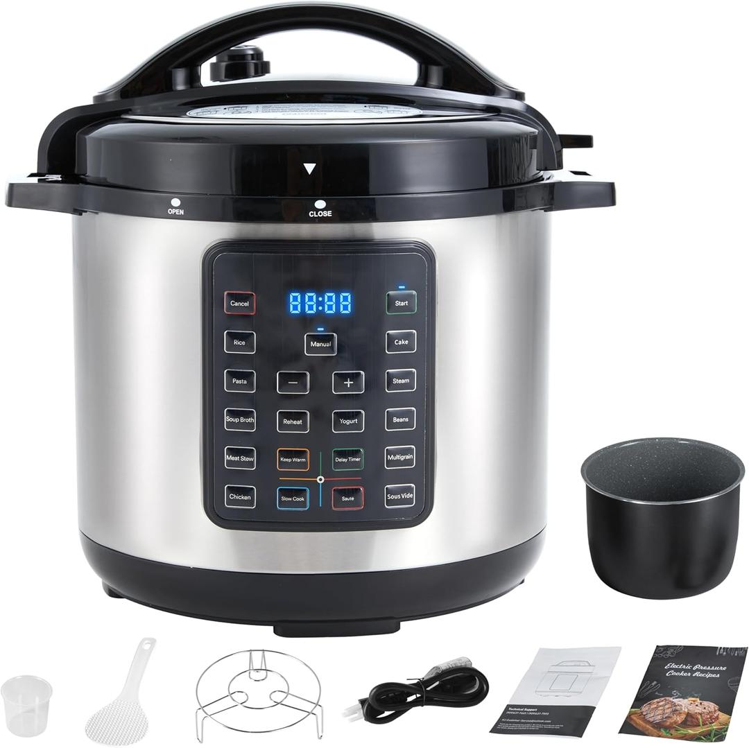 Simple Deluxe 8QT 16-in-1 Multi Electric Pressure Cooker, Non-Stick Stainless Steel Multi-Cooker for Yogurt Maker, Slow Cook, Saut, Cake, & Warmer, 8 Quarts