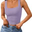 Trendy Queen Women's Summer Square Neck Tank Tops Workout Cropped Ribbed Summer Camisole Sleeveless Clothes 2025 (Purple), S