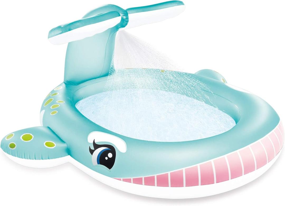 Intex 57440EP Inflatable Whale Spray Kiddie Pool for Kids 2+, 79" x 77" x 36" - Small Blow-Up Splash Pool & Sprinkler, Backyard Toddler Play Center (Blue)