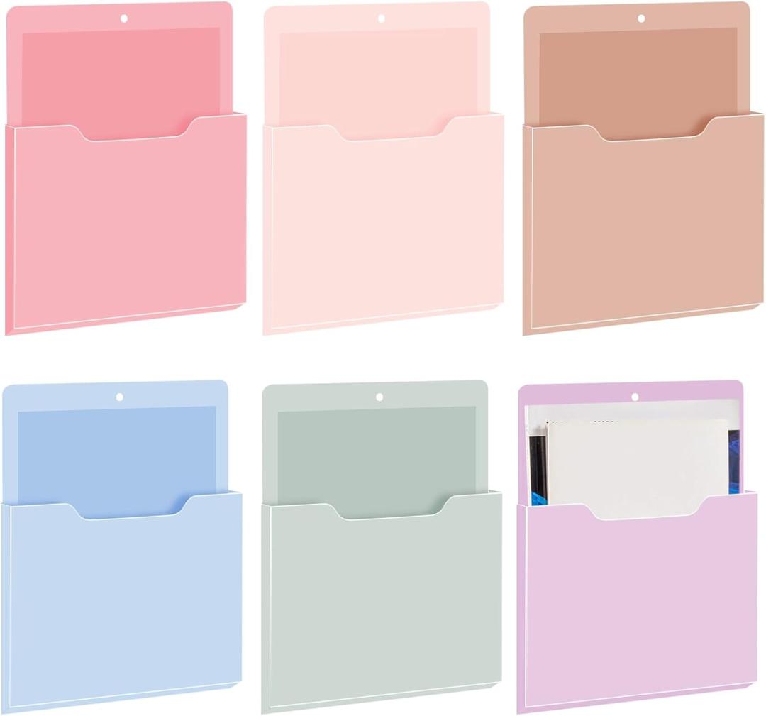 Fuutreo 6 Pcs Magnetic Wall File Organizer Magnetic Wall File Holder Refrigerator Magazine Holder for Mail Letters Paper(Aesthetic Color,10 x 13 Inch,Vertical)