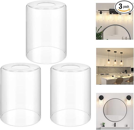 3-Pack Clear Glass Lampshade Replacement, High Transmittance Cylinder Glass Cover, 5.51in Height, 3.93in Diameter, 1.69in Fitter Lamp Shade Replacement for Pendant Chandelier Wall Light