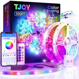 TJOY 100ft Bluetooth LED Strip Lights, Music Sync LED Lights Strip, RGB Color Changing LED Lights with Remote,Smart Phone APP Control, LED Lights for Bedroom,TV,Room DIY (APP+Remote +Mic)