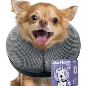 Loflaze Soft Inflatable Dog Cone Collar Alternative After Surgery - Dog Neck Donut E Collar for Small Dogs Cats Post Surgery - Recovery Collar to Stop Licking - Grey, S (Gray)